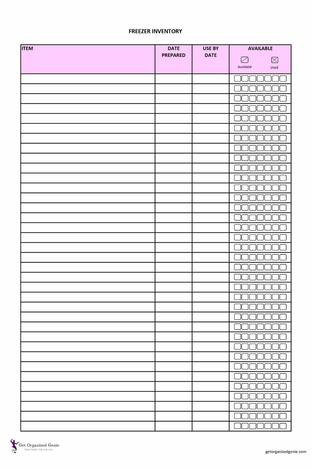 Freezer Inventory Printable