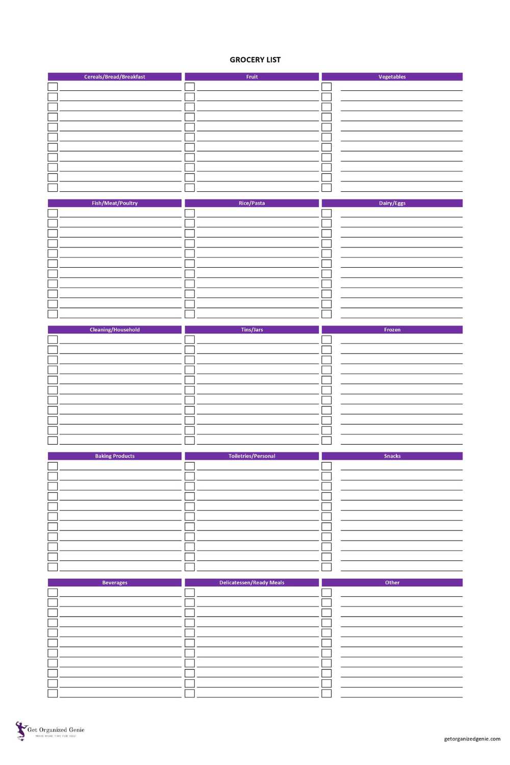 Grocery List Free Printable