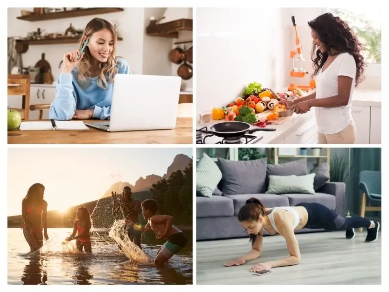 Collage showing work, personal life, relationships, and self-care, representing a holistic approach to success. Collage showing work, personal life, relationships, and self-care, representing a holistic approach to success.