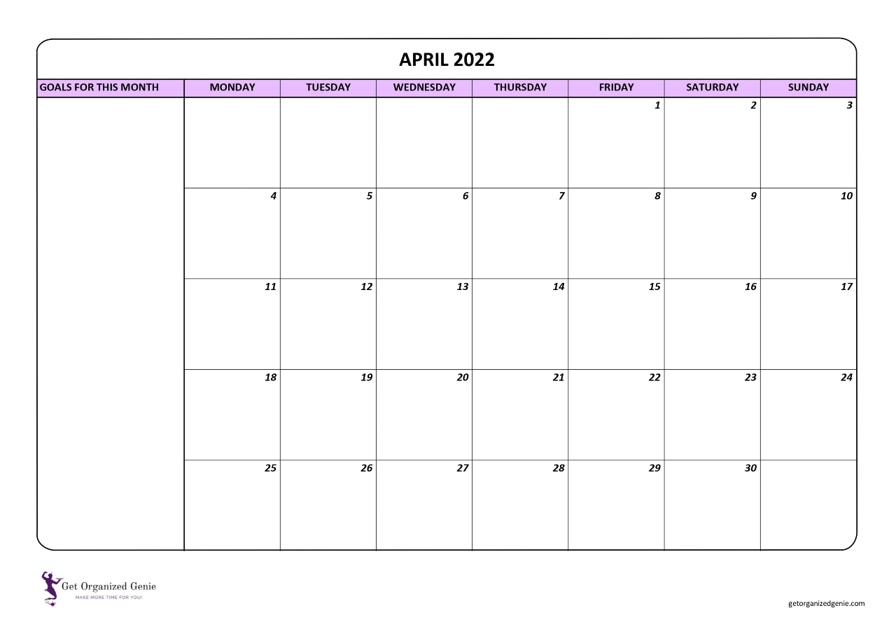April 2022 FREE Printable