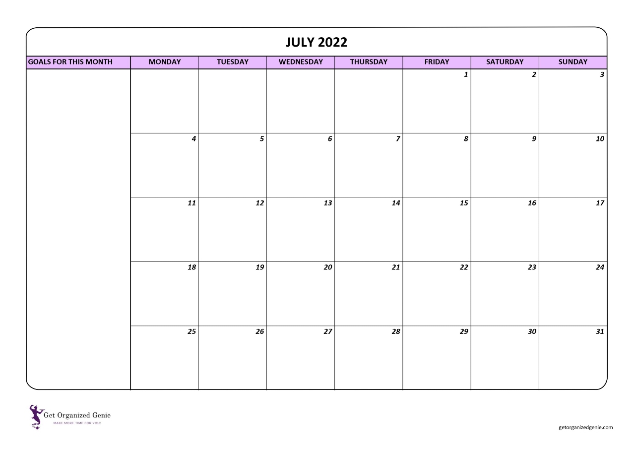 July 2022 FREE Printable