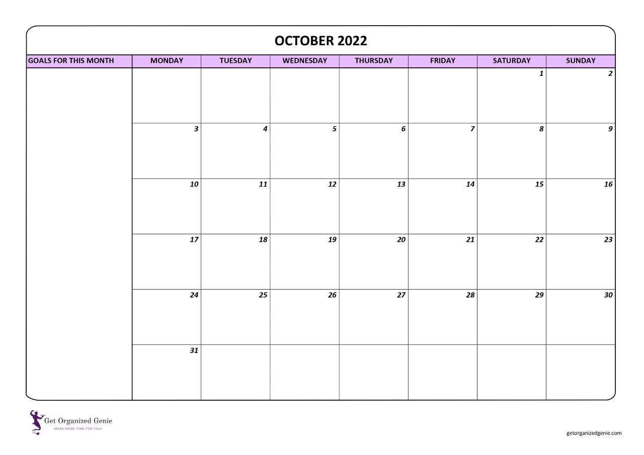October 2022 FREE Printable