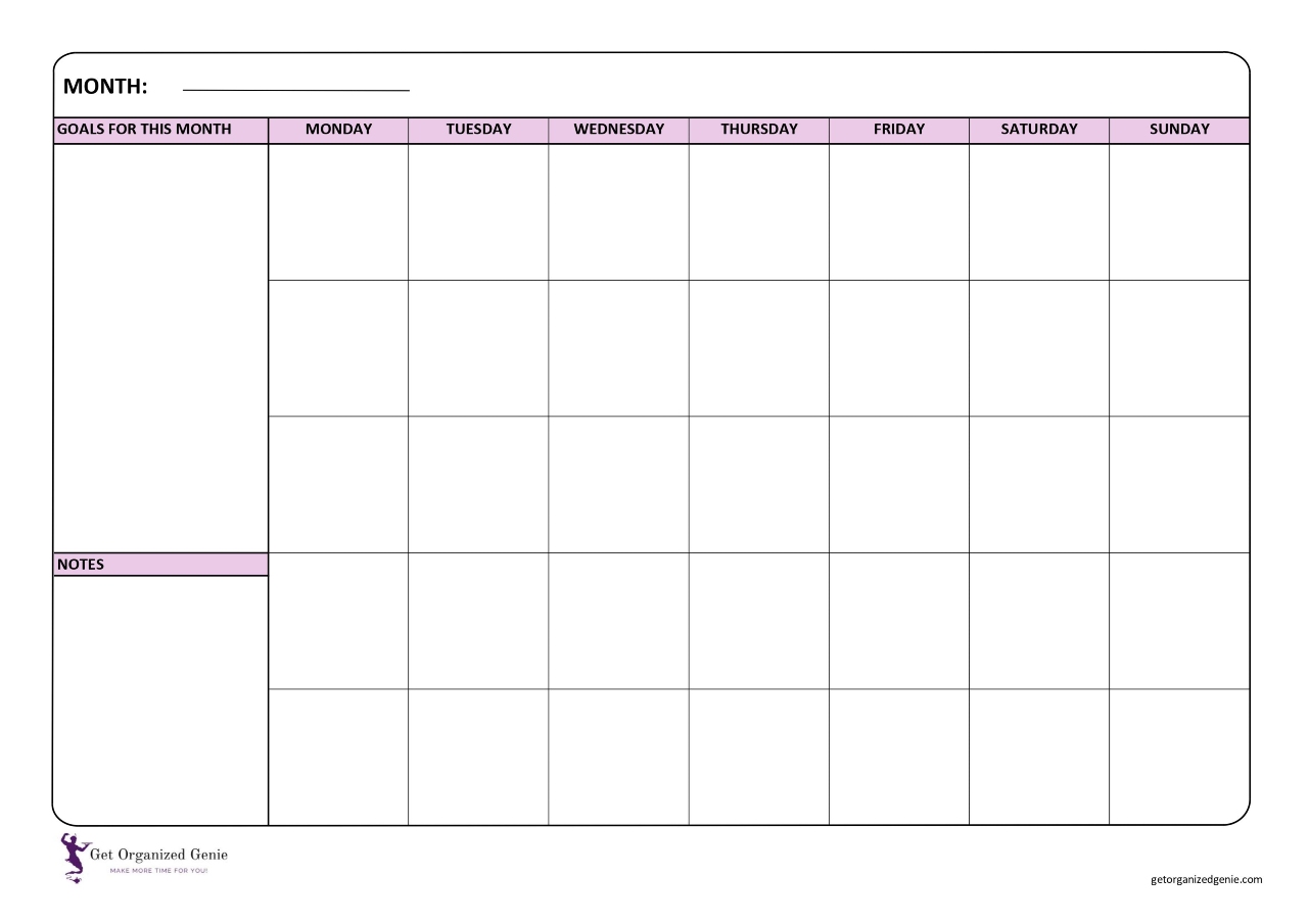 Free Printable Monthly Planner