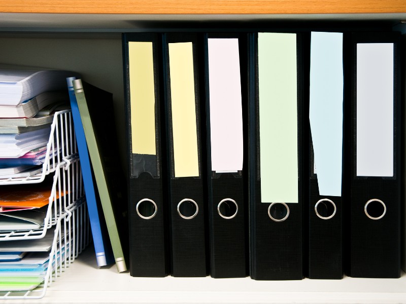 Document trays and lever arch files to organize documents. Document trays and lever arch files to organize documents.