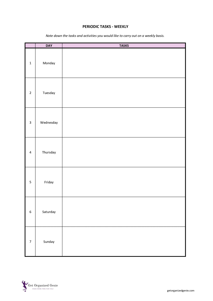Weekly Task List Template