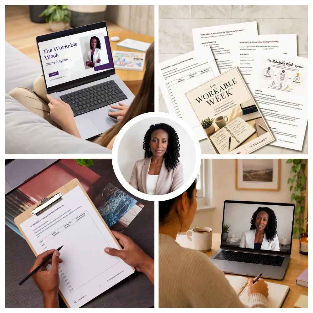 The Workable Week program with live workshops, implementation coaching and practical workbook exercises.